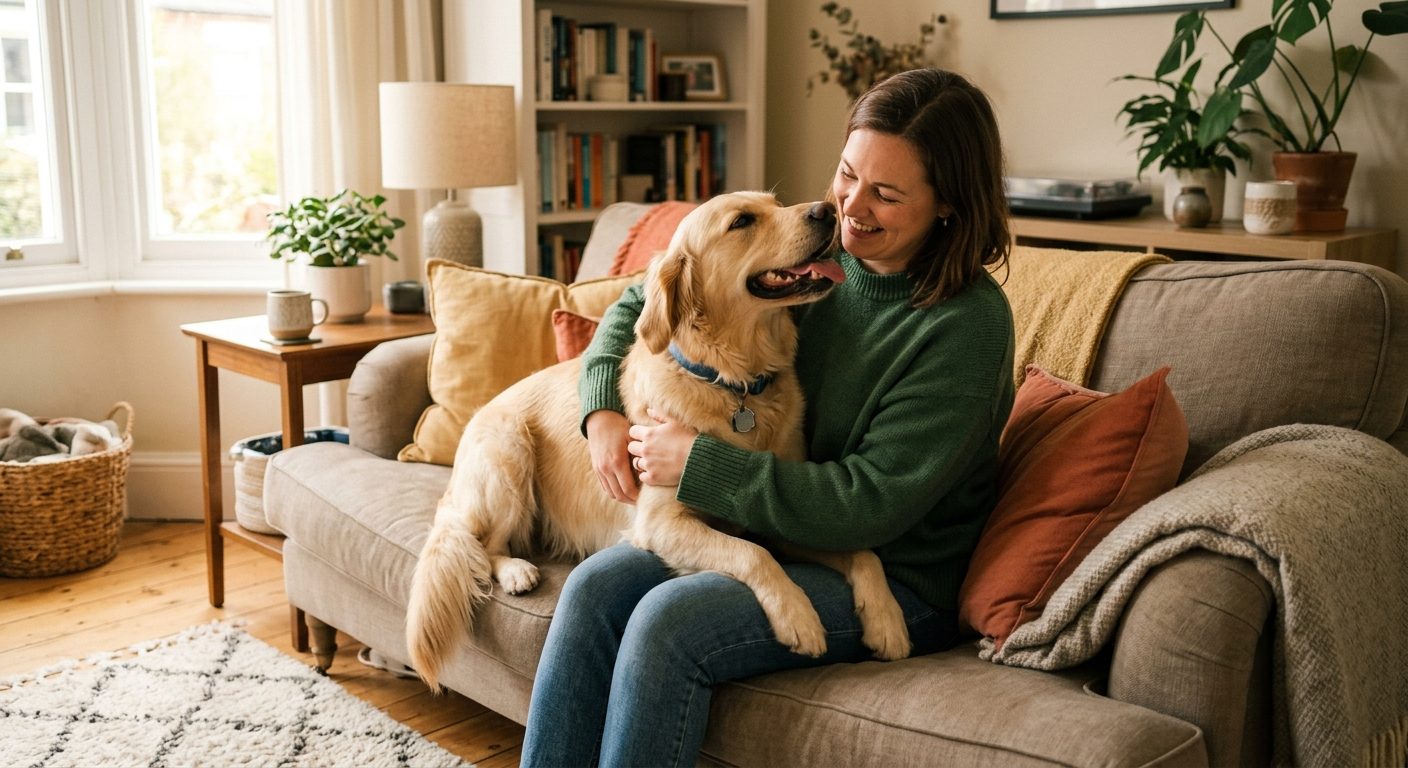 Hund og ejer i hjemmet – illustration af et helt hundeliv og udgifterne forbundet hermed