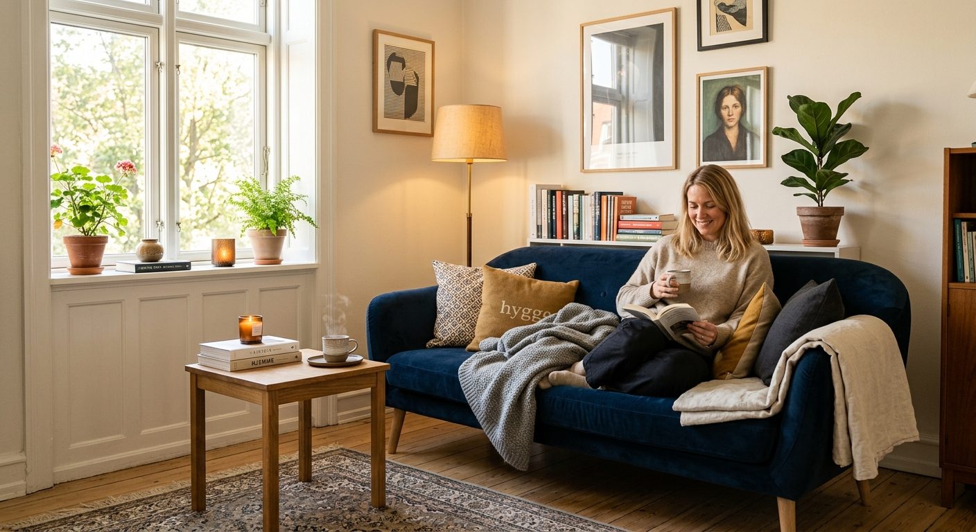 Sofastel af høj kvalitet i stue med varmt dagslys, der viser investering i værdibevarende møbel