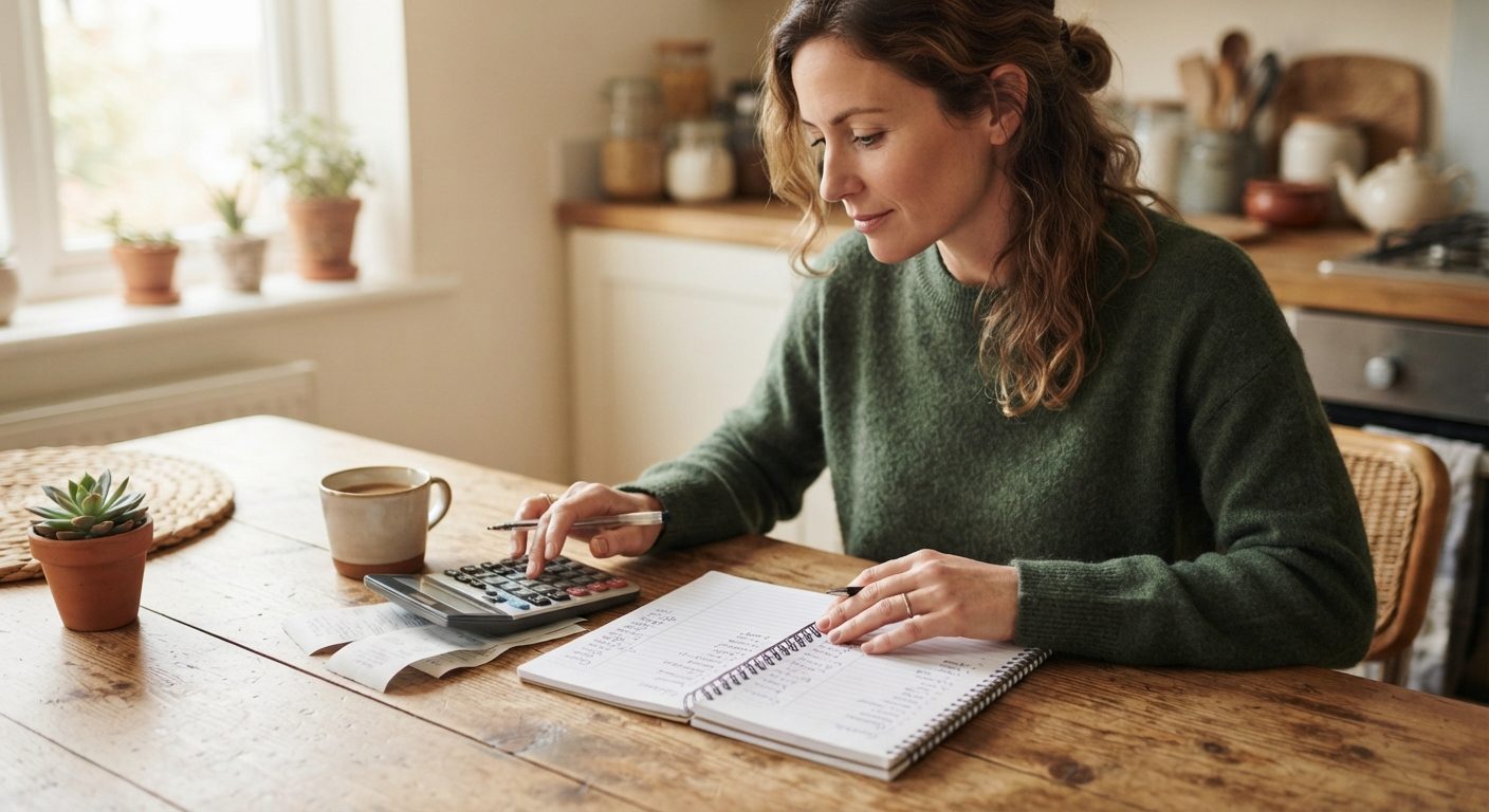 Person der gennemgår sit budget for at vurdere om vedkommende er sparsommelig eller nærig