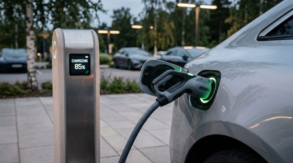 Close-up photorealistic image of luxury electric vehicle cha